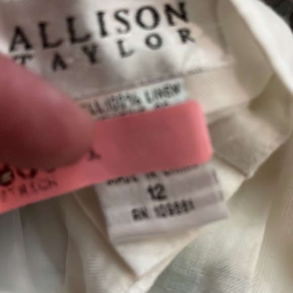ALLISON TAYLOR size 12 Embroidered Floral Vine Crop Pant Lined Linen Elegant - Picture 12 of 12